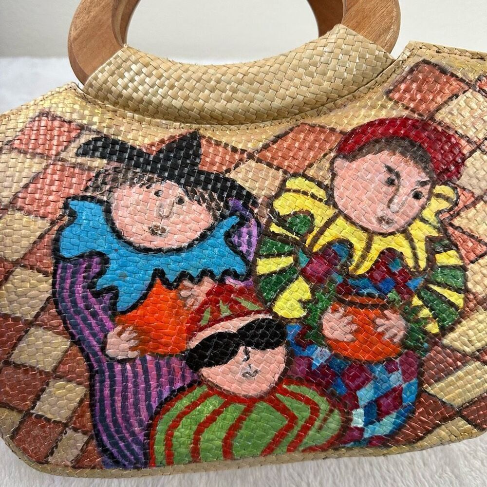 Homemade Custom Painted Top Handle Rattan Bag Jester Trick Or Treat Halloween - Picture 3 of 10